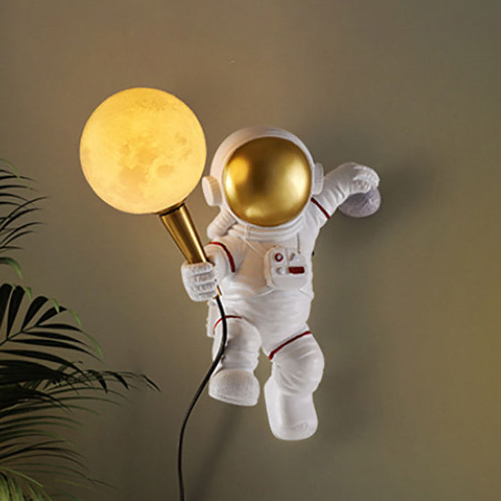 Creative Cartoon Astronaut Wall Sconce Light - Resin Wall Lamp for Bedroom and Living Room, 1-Light Fixture, 9.84 to 11.81 Width 1