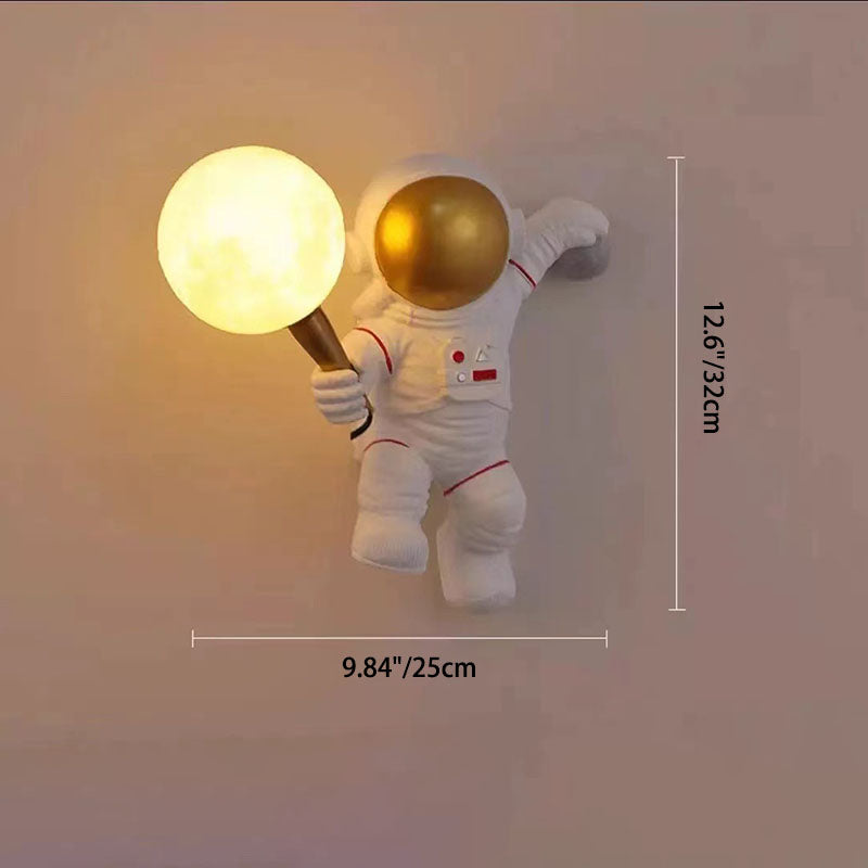 Creative Cartoon Astronaut Wall Sconce Light - Resin Wall Lamp for Bedroom and Living Room, 1-Light Fixture, 9.84 to 11.81 Width 2
