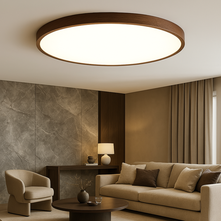 Dark Wood Grain Ceiling Light with Integrated LED - Minimalist Design for Home Decor 0