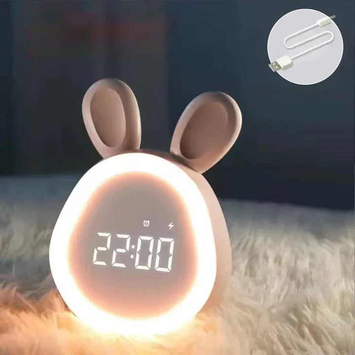 Digital Rabbit Alarm Clock with Night Light - USB Rechargeable LED Display for Kids - White or Pink 0