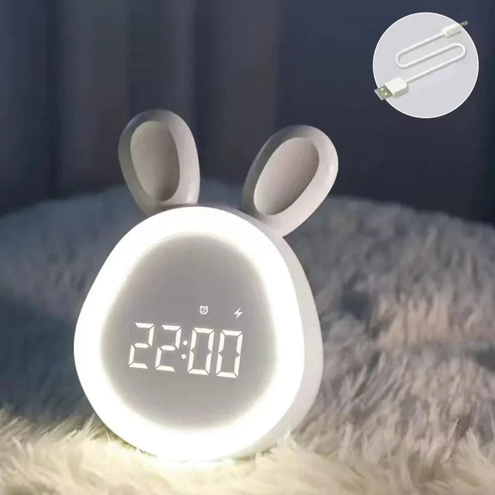 Digital Rabbit Alarm Clock with Night Light - USB Rechargeable LED Display for Kids - White or Pink 2