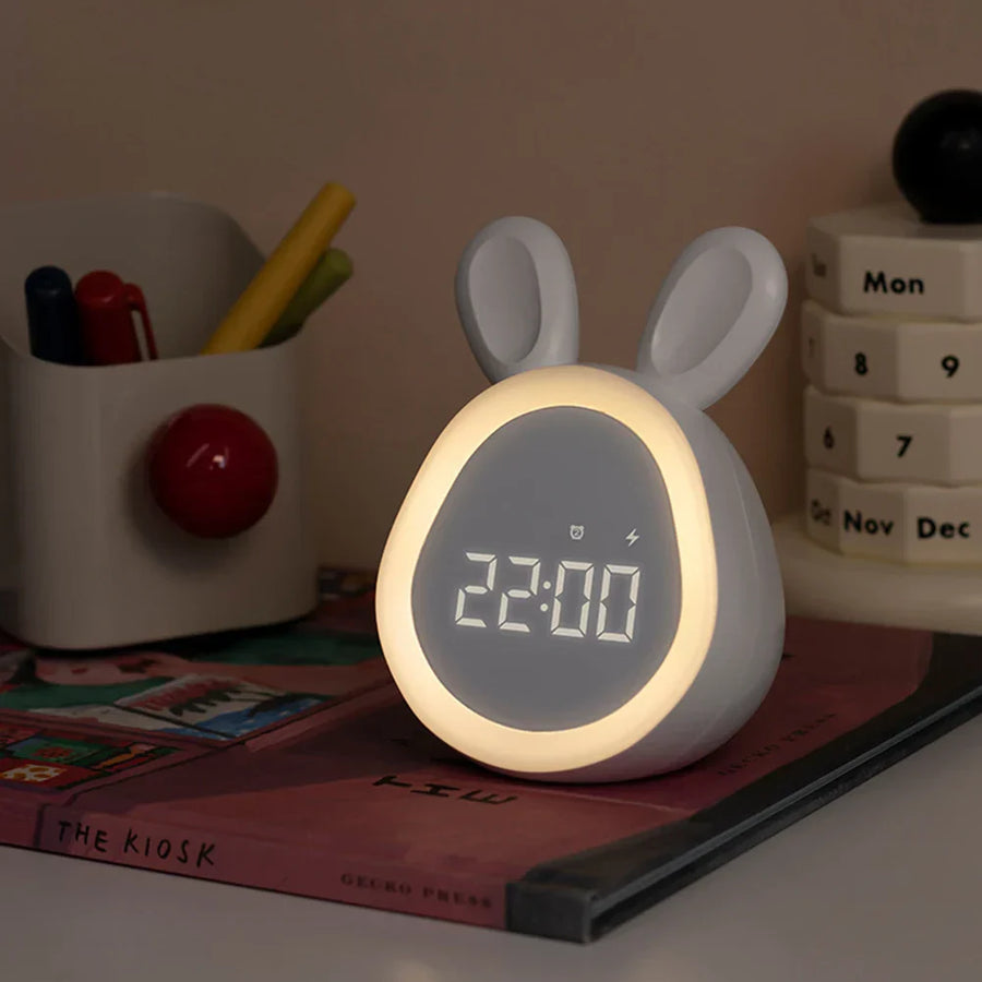 Digital Rabbit Alarm Clock with Night Light - USB Rechargeable LED Display for Kids - White or Pink 3
