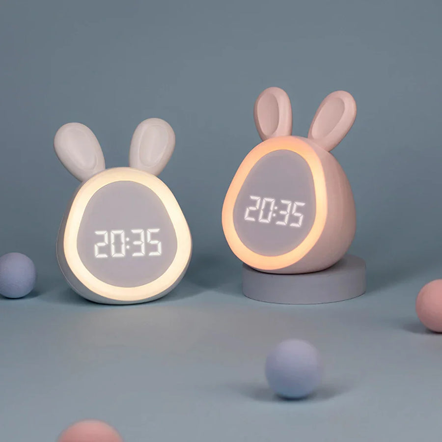 Digital Rabbit Alarm Clock with Night Light - USB Rechargeable LED Display for Kids - White or Pink 4