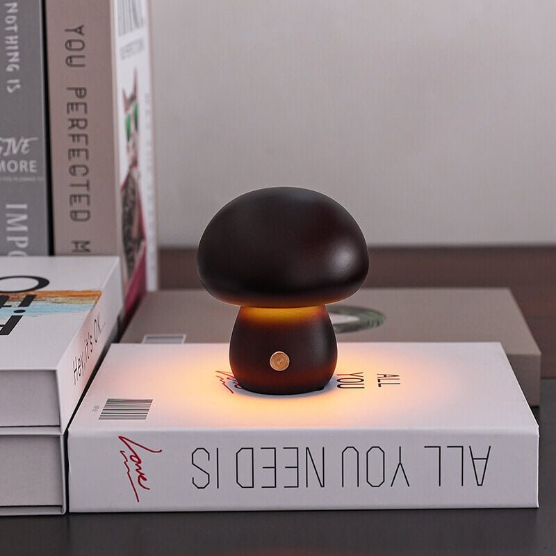 Dimmable Walnut Mushroom Night Light - Wireless LED Mood Lamp for Cozy Atmosphere, Warm White Glow, Compact Size Options 0