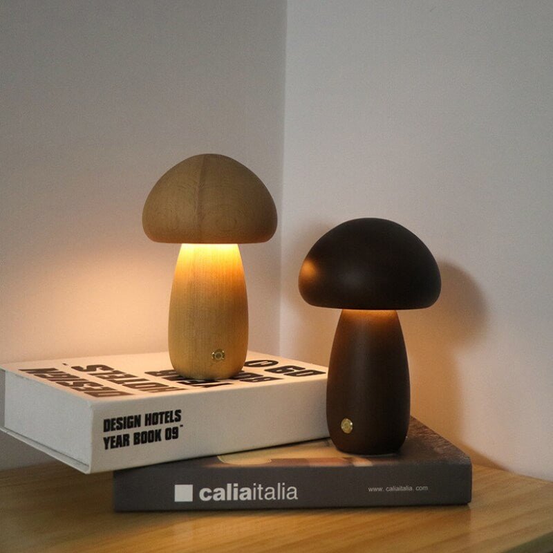 Dimmable Walnut Mushroom Night Light - Wireless LED Mood Lamp for Cozy Atmosphere, Warm White Glow, Compact Size Options 1