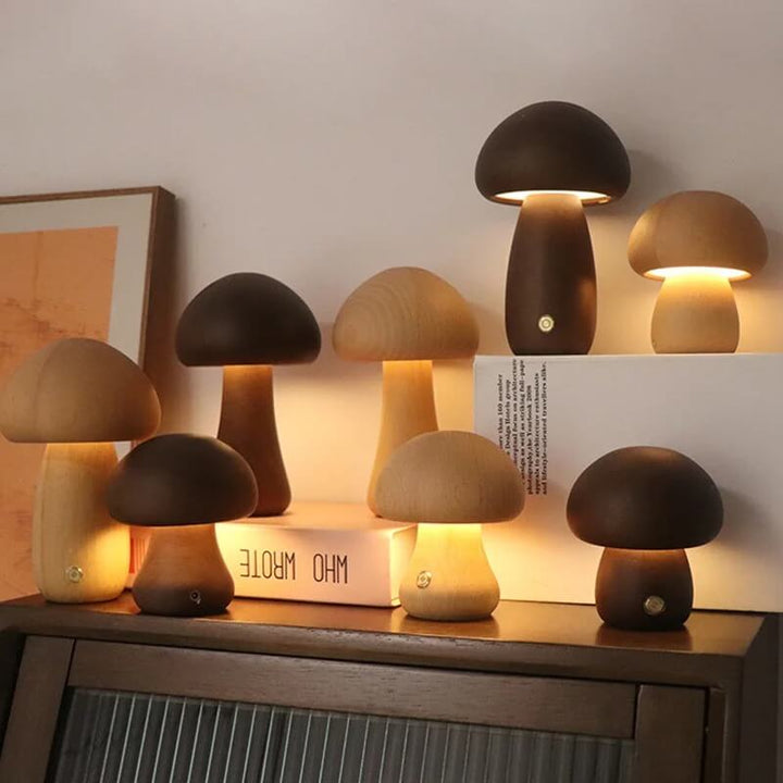 Dimmable Walnut Mushroom Night Light - Wireless LED Mood Lamp for Cozy Atmosphere, Warm White Glow, Compact Size Options 2