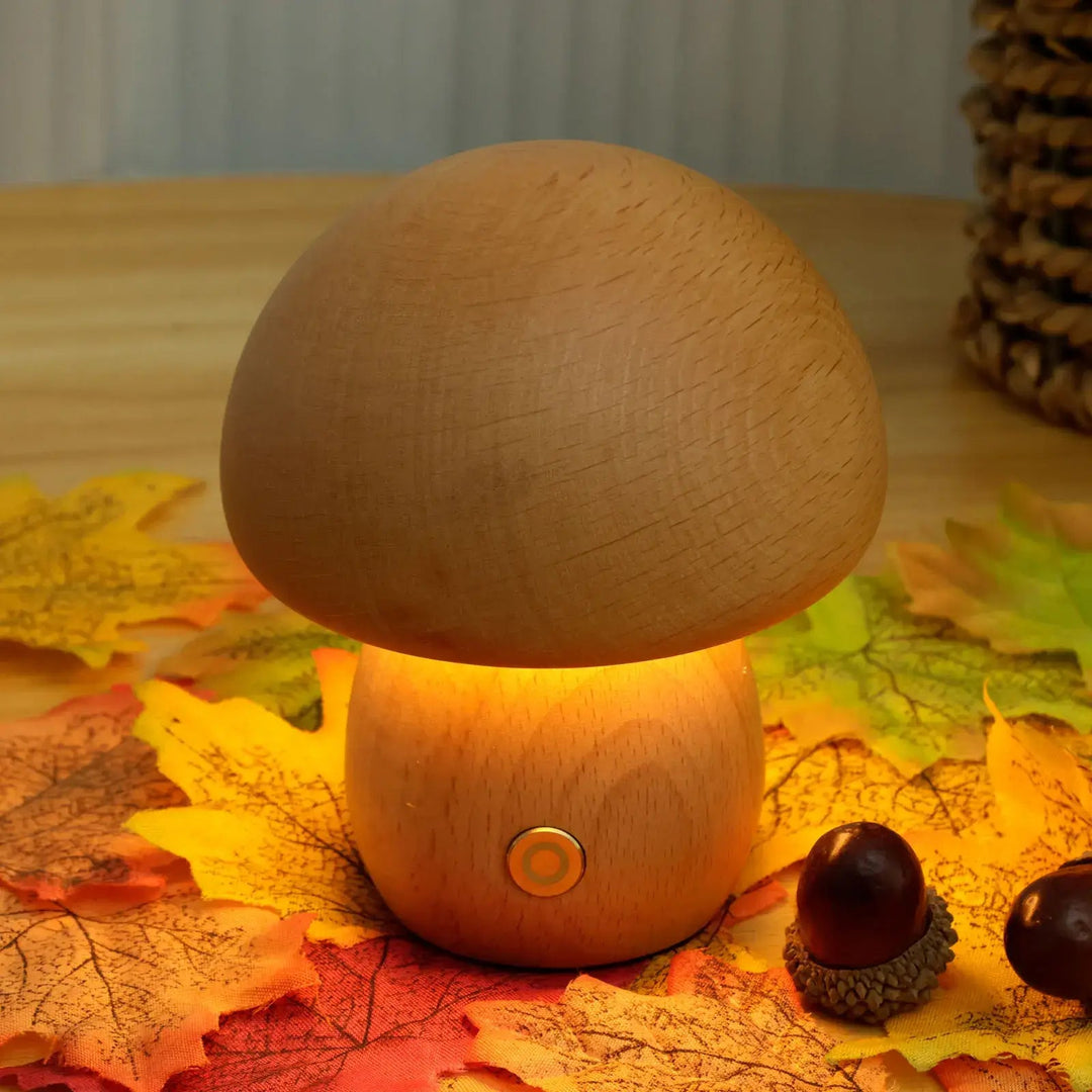 Dimmable Walnut Mushroom Night Light - Wireless LED Mood Lamp for Cozy Atmosphere, Warm White Glow, Compact Size Options 5
