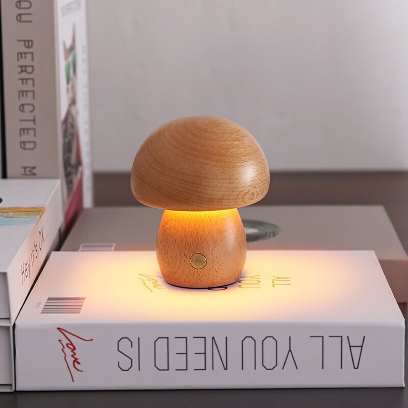 Dimmable Walnut Mushroom Night Light - Wireless LED Mood Lamp for Cozy Atmosphere, Warm White Glow, Compact Size Options 7