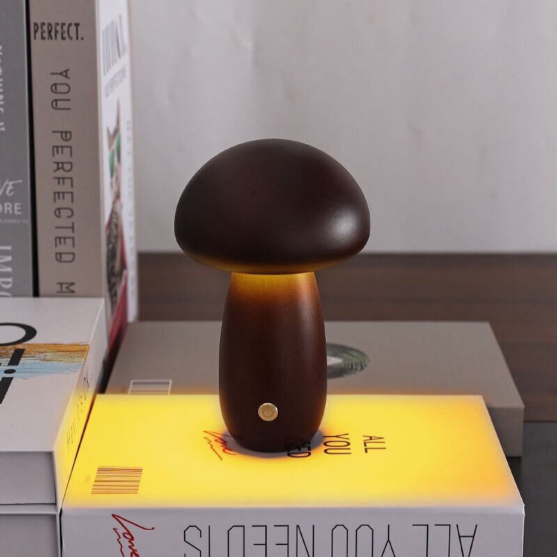 Dimmable Walnut Mushroom Night Light - Wireless LED Mood Lamp for Cozy Atmosphere, Warm White Glow, Compact Size Options 8