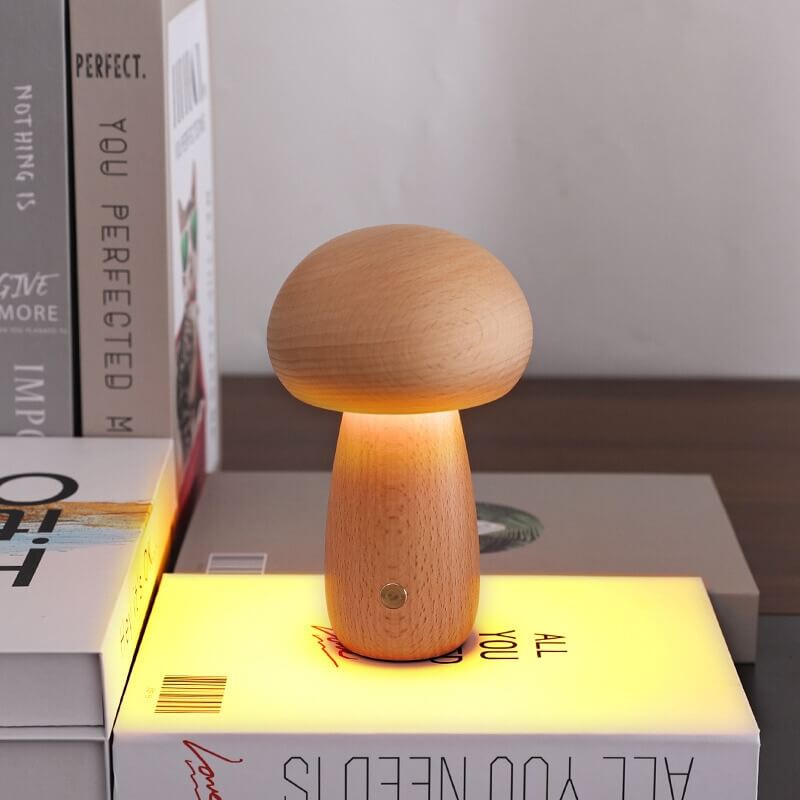 Dimmable Walnut Mushroom Night Light - Wireless LED Mood Lamp for Cozy Atmosphere, Warm White Glow, Compact Size Options 9