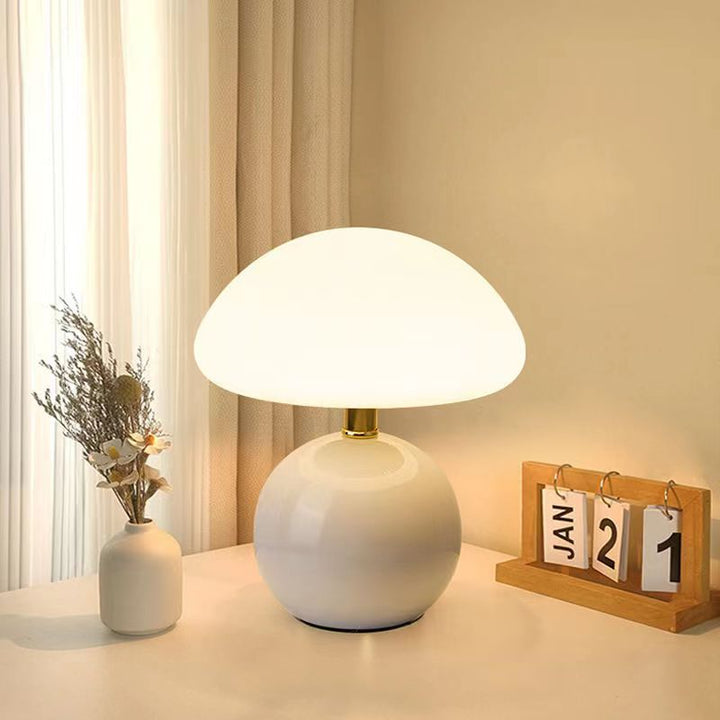 Elegant Mushroom Lamp with Adjustable LED Lighting - Cream Ceramic Table Lamp 1