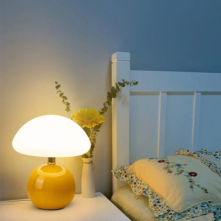 Elegant Mushroom Lamp with Adjustable LED Lighting - Cream Ceramic Table Lamp 2