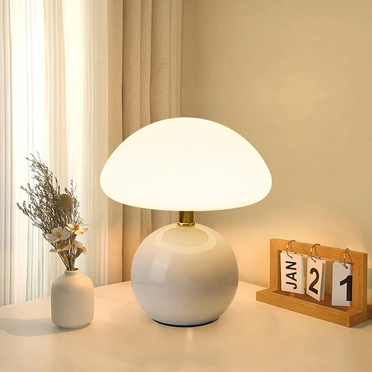 Elegant Mushroom Lamp with Adjustable LED Lighting - Cream Ceramic Table Lamp 8