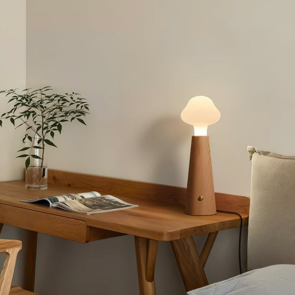 Elegant Wooden Table Lamp - LED Bedside Lamp for Bedroom or Desk - Natural Design for Relaxing Atmosphere