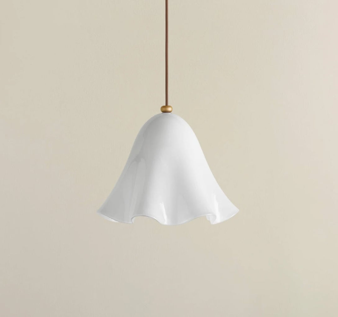 Draped Glass Pendant Light in Opaline, Brass