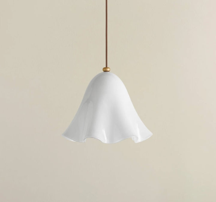 Draped Glass Pendant Light in Opaline, Brass