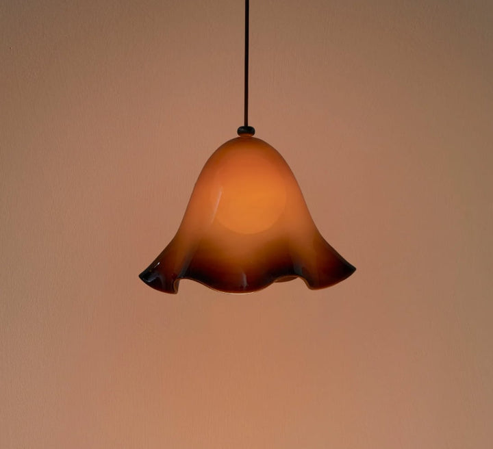 Draped Glass Pendant Light in Pecan, Blackened Brass