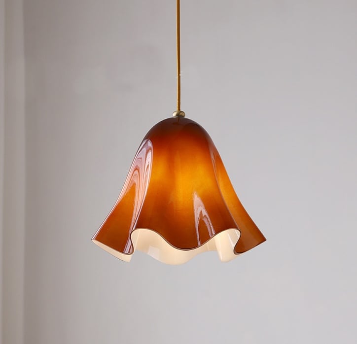 Draped Glass Pendant Light in Pecan, Brass