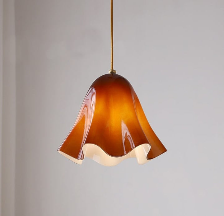 Draped Glass Pendant Light in Pecan, Brass