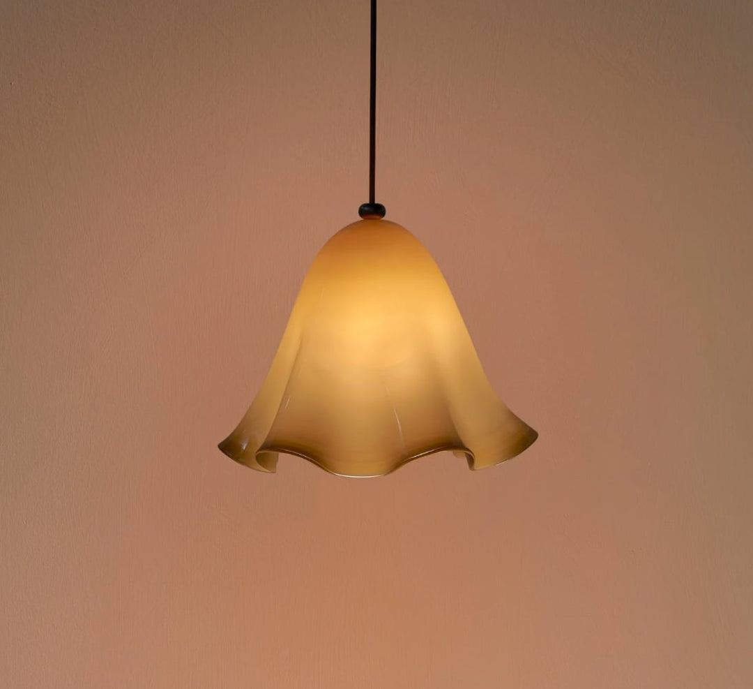 Draped Glass Pendant Light in Pistachio, Blackened Brass