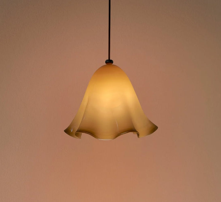 Draped Glass Pendant Light in Pistachio, Blackened Brass