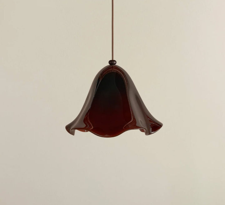 Draped Glass Pendant Light in Coffee, Blackened Brass