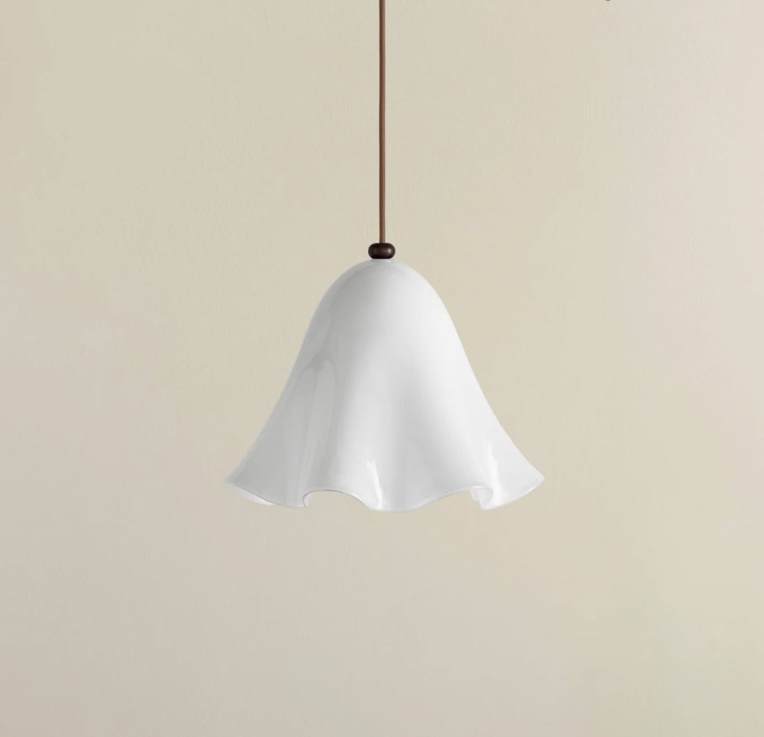 Draped Glass Pendant Light in Opaline, Blackened Brass