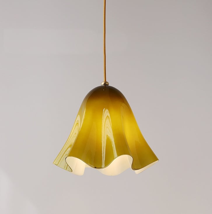 Draped Glass Pendant Light in Pistachio, Brass
