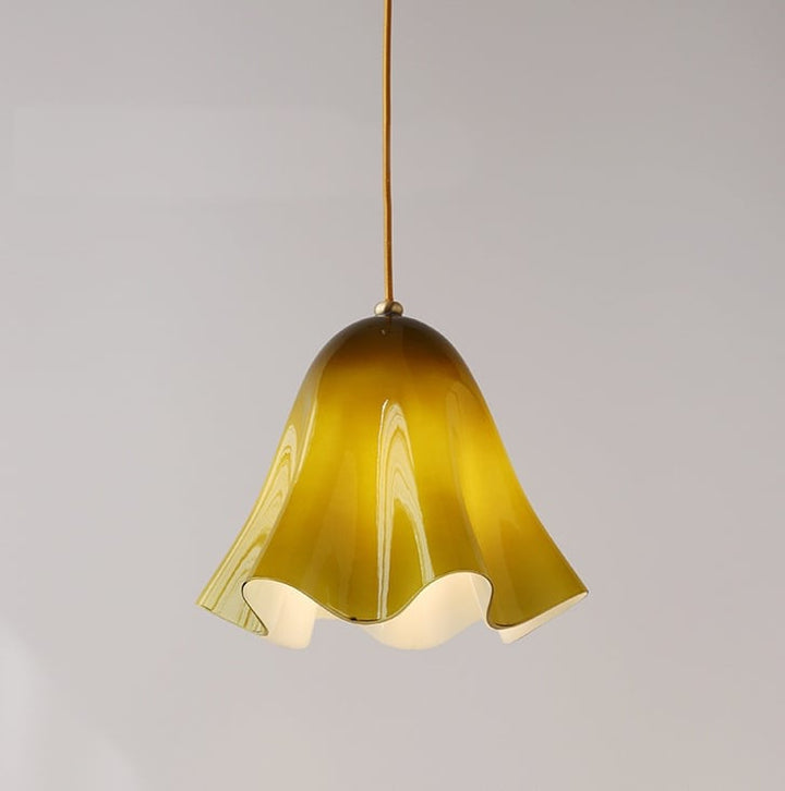 Draped Glass Pendant Light in Pistachio, Brass