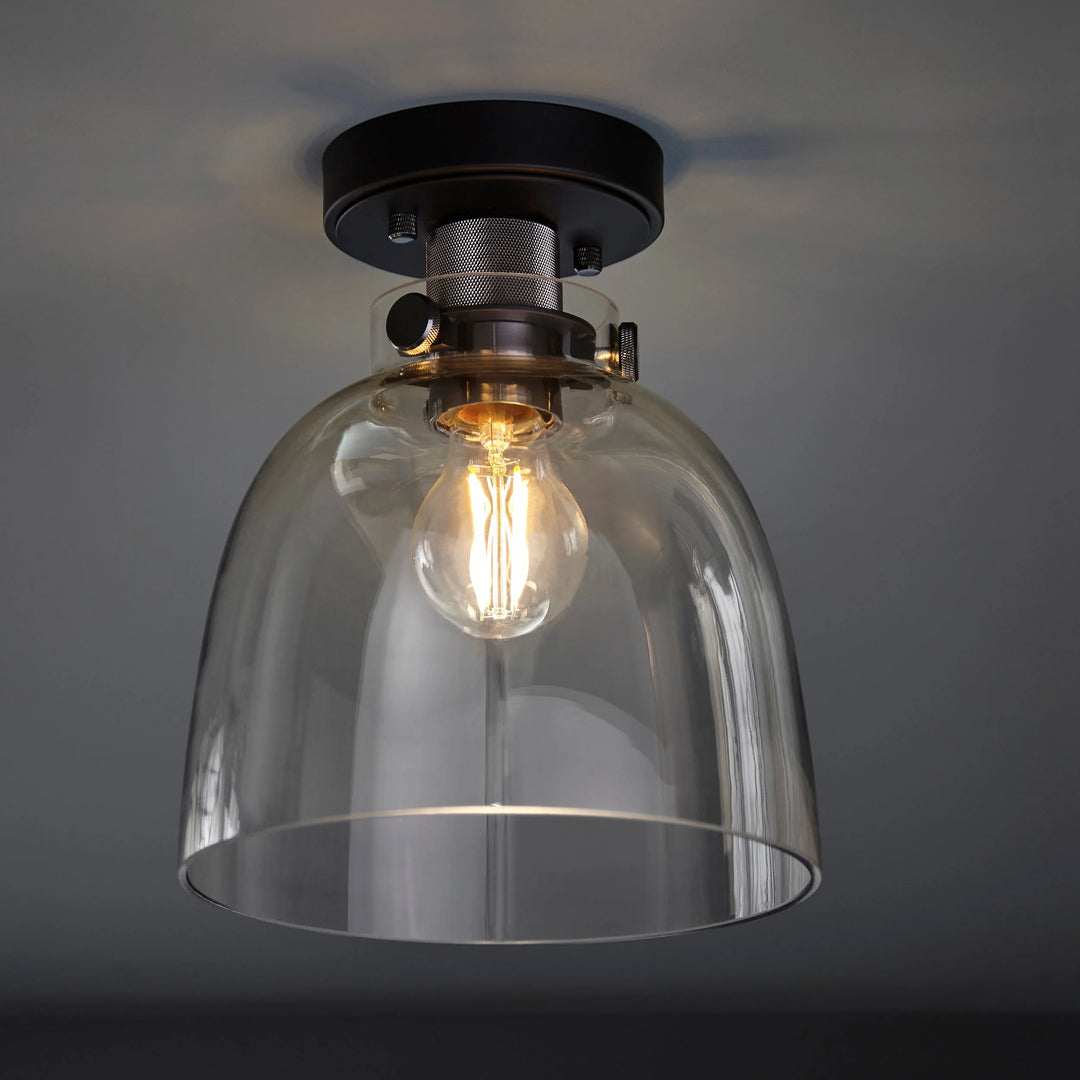Smoked Glass Bell Flush Ceiling Light