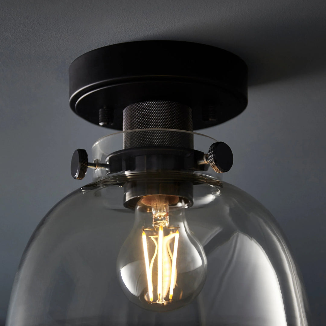 Smoked Glass Bell Flush Ceiling Light - View 5