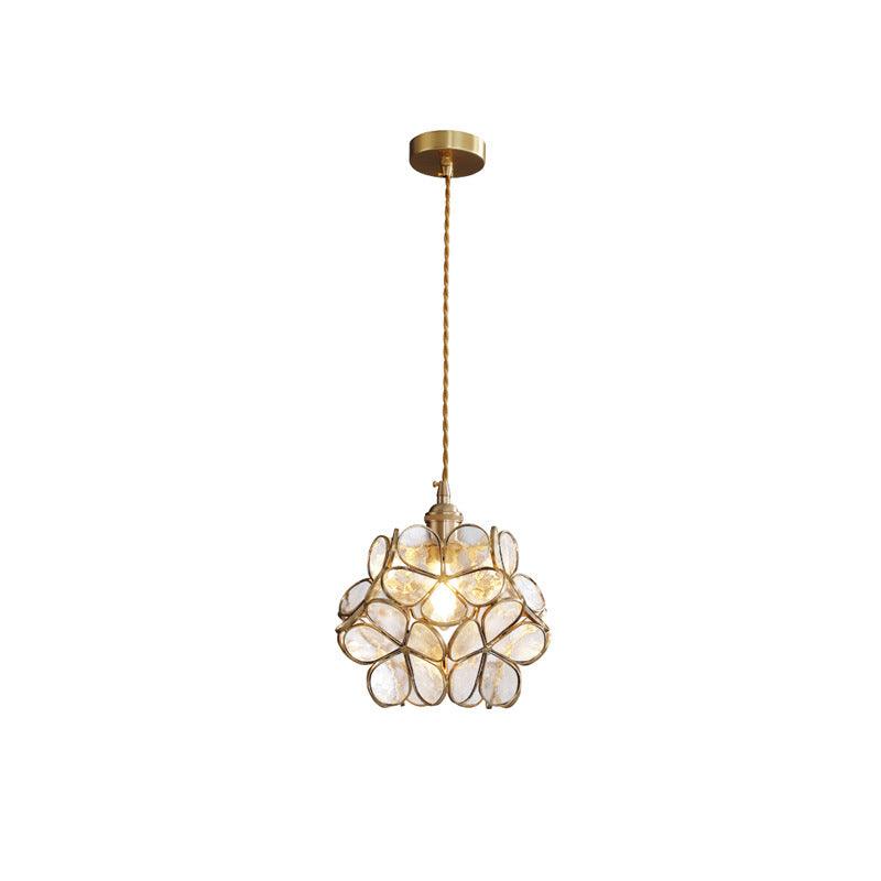 Glass Petal Pendant Light in transparent glass with a brass frame and cord