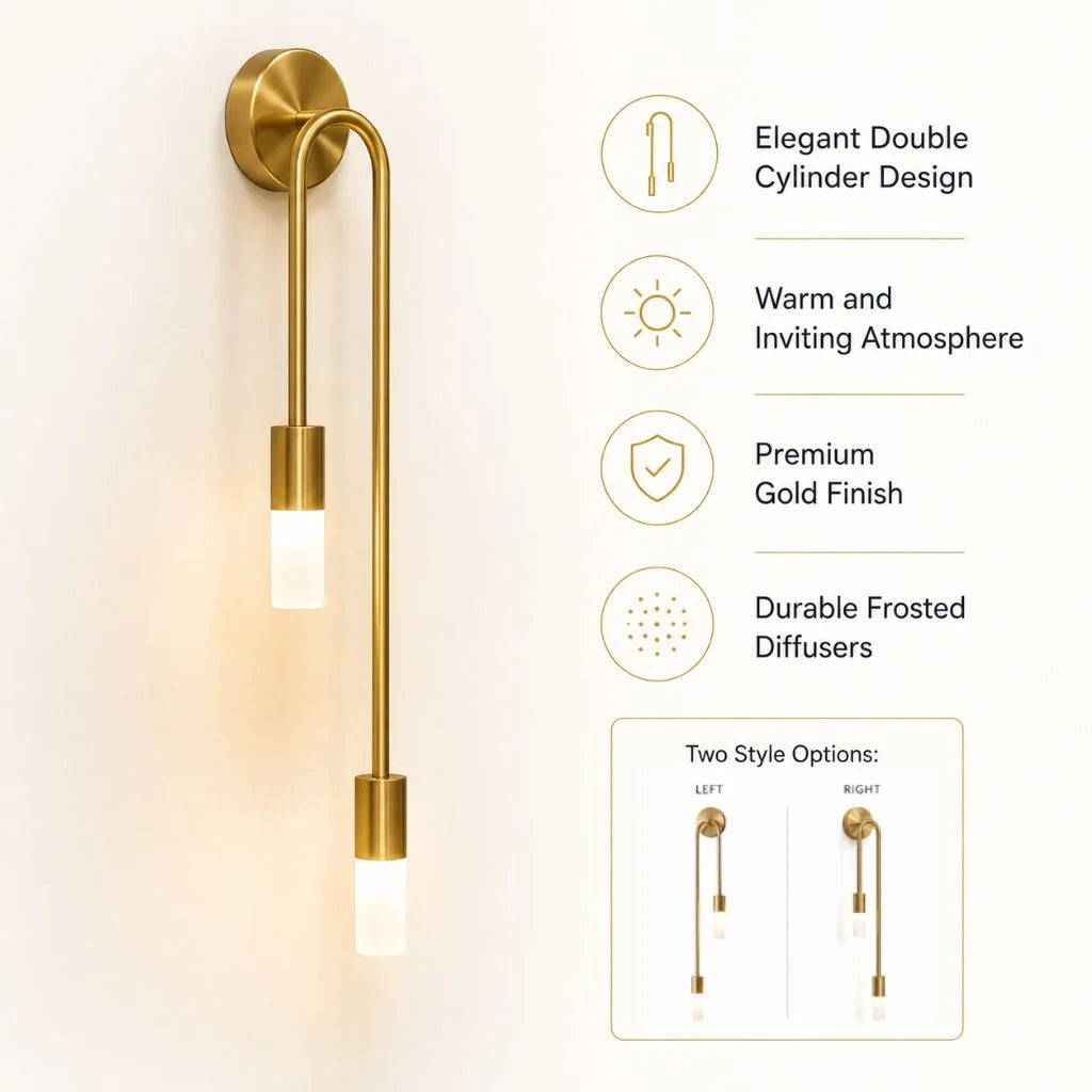 Double Cylinder Gold Wall Sconce - View 2