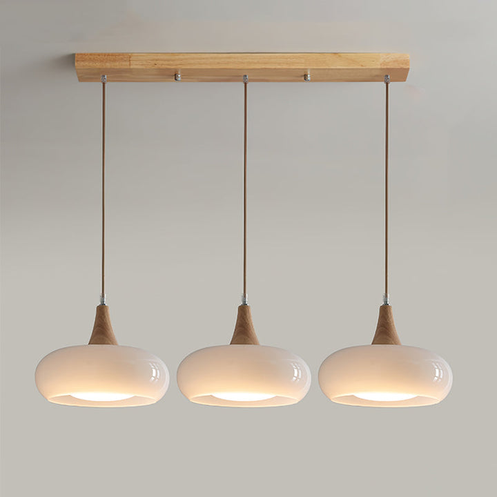 Amber Glass and Wood Pendant Light - View 4