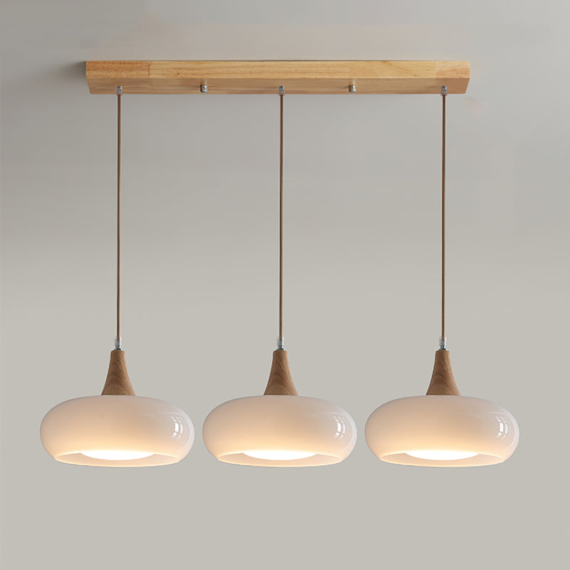 Amber Glass and Wood Pendant Light in 3 Heads - View 2