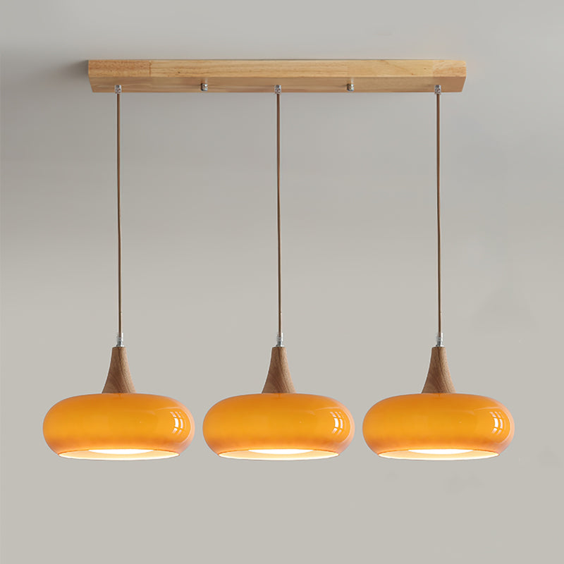 Amber Glass and Wood Pendant Light - View 5