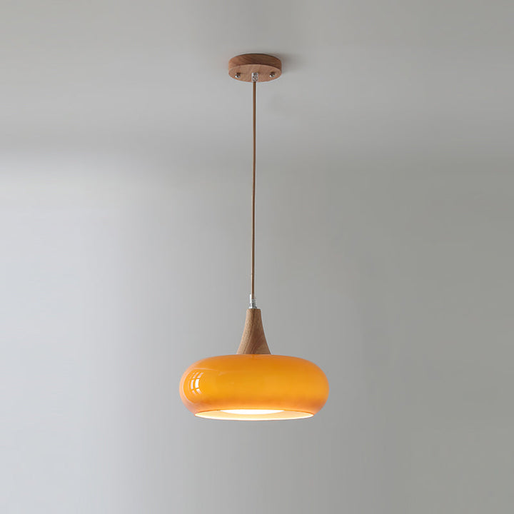 Amber Glass and Wood Pendant Light - View 17