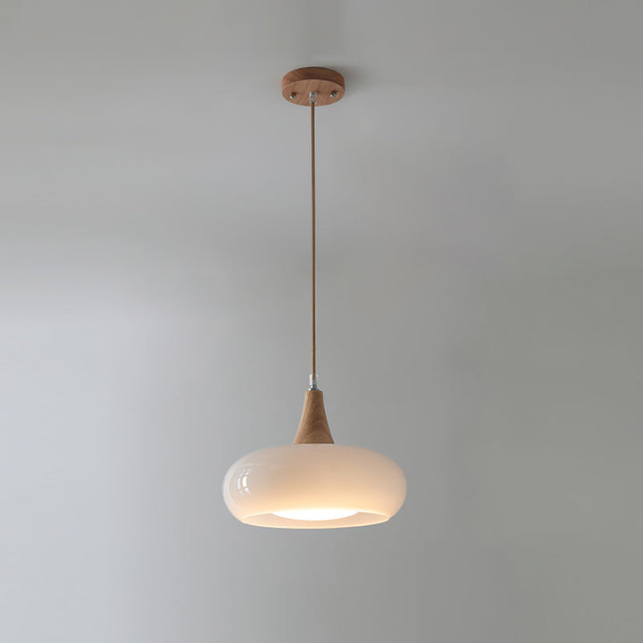Amber Glass and Wood Pendant Light - View 6