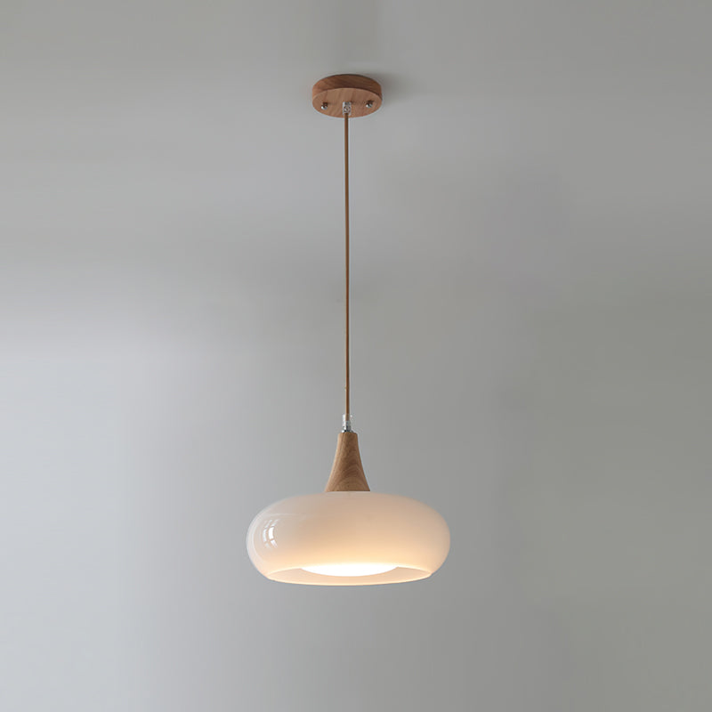 Amber Glass and Wood Pendant Light in 1 Head - View 2