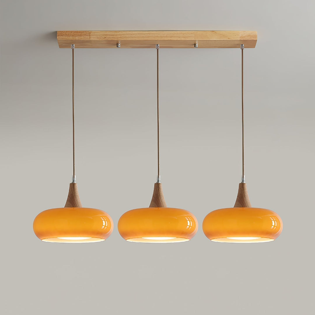 Amber Glass and Wood Pendant Light - View 7