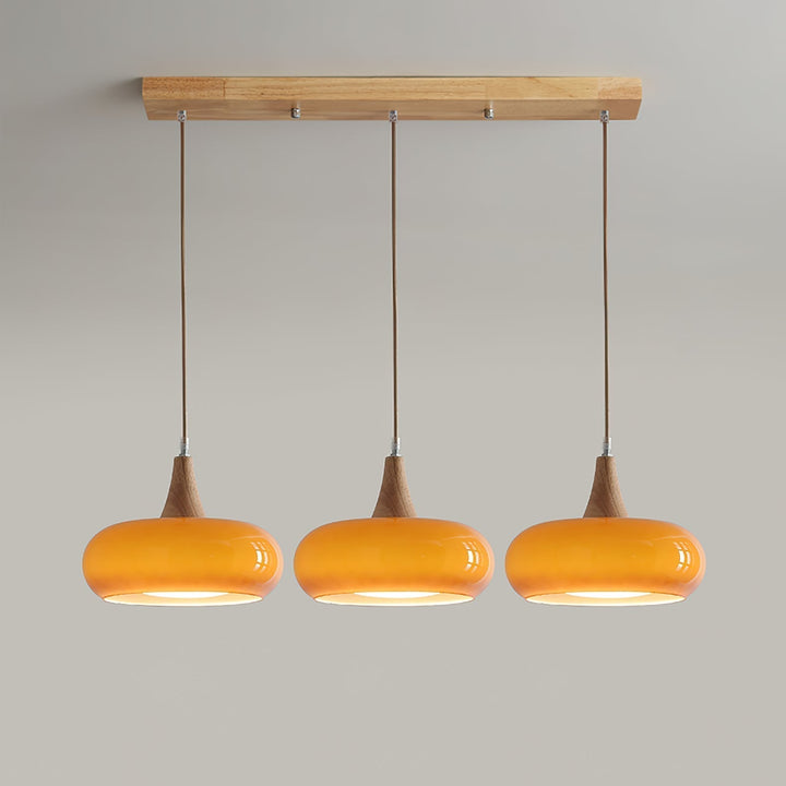 Amber Glass and Wood Pendant Light - View 7