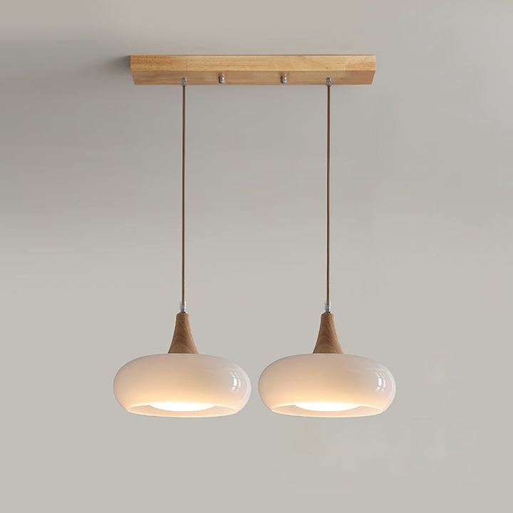 Amber Glass and Wood Pendant Light - View 8