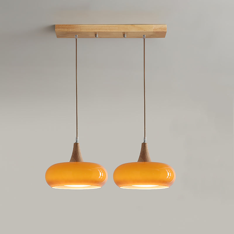 Amber Glass and Wood Pendant Light - View 9