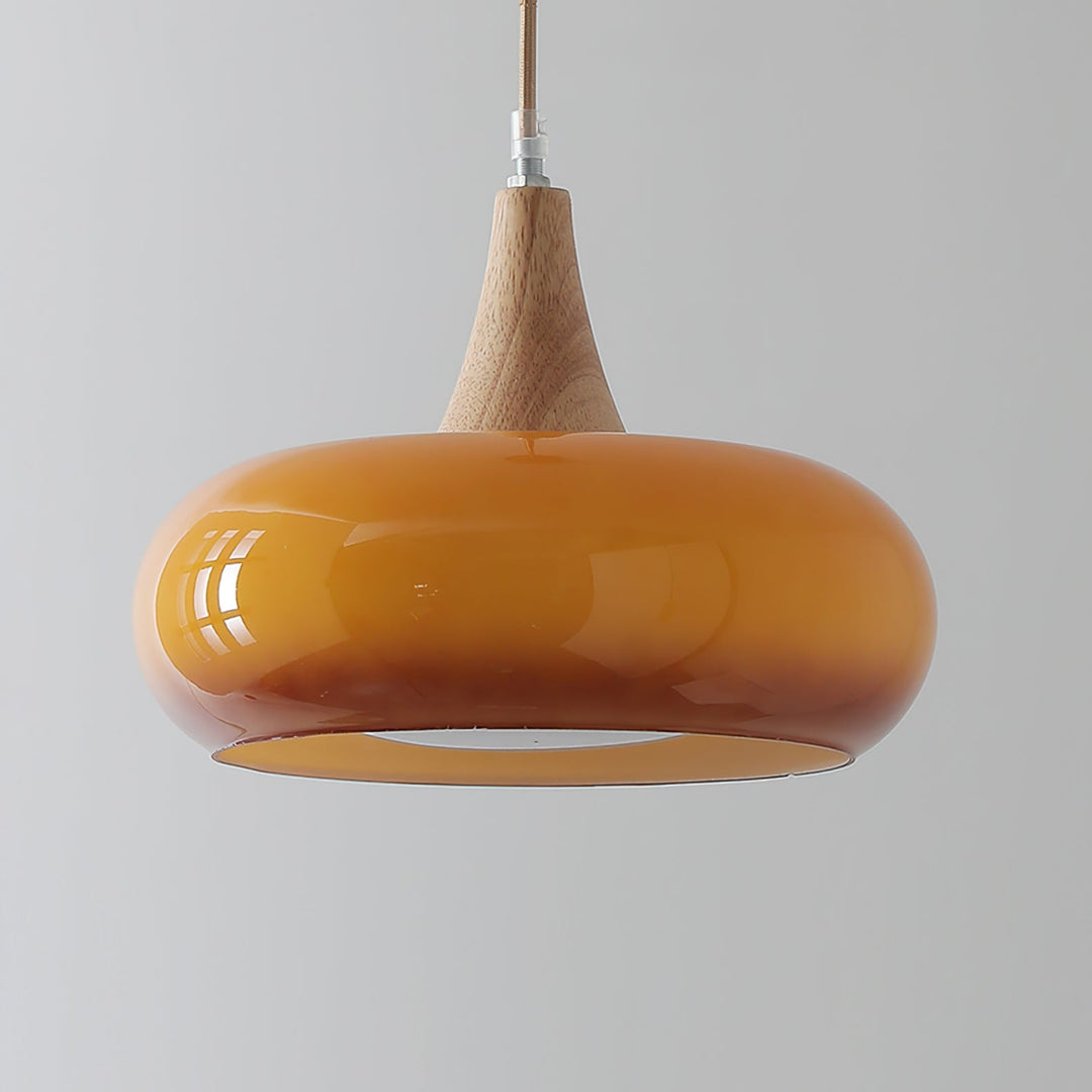 Amber Glass and Wood Pendant Light - View 10