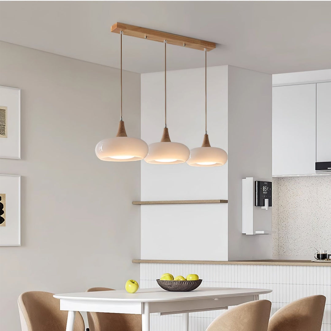 Amber Glass and Wood Pendant Light - View 3