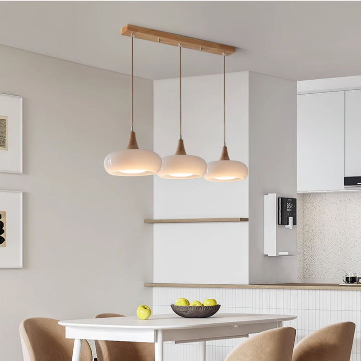 Amber Glass and Wood Pendant Light - View 3