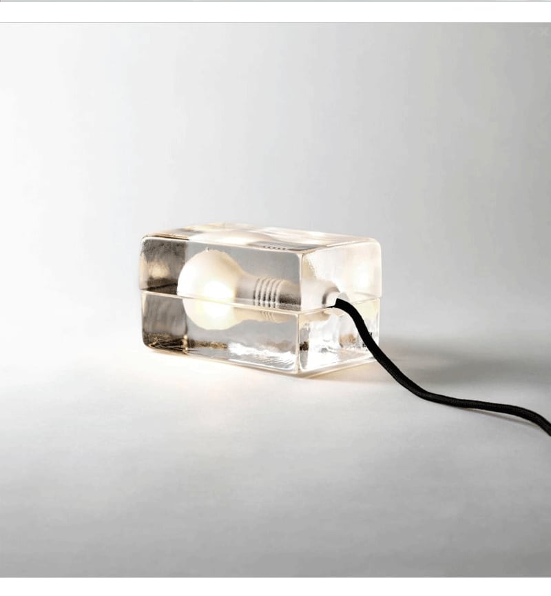 Glass Block Table Lamp, Hand-Cast, G9