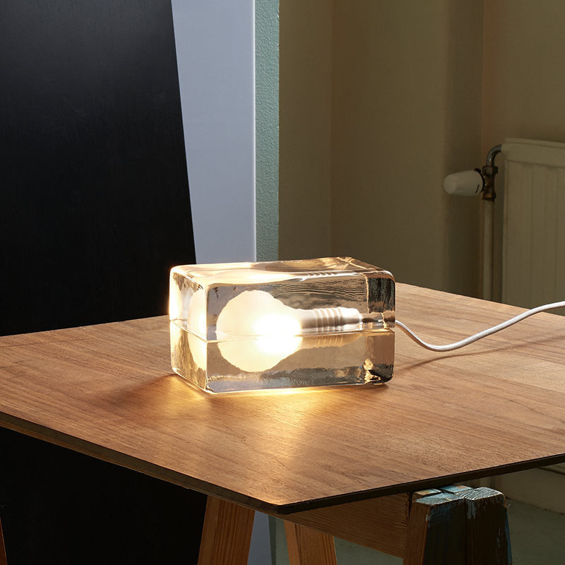 Glass Block Table Lamp, Hand-Cast, G9