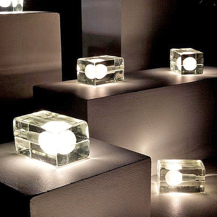 Glass Block Table Lamp, Hand-Cast, G9