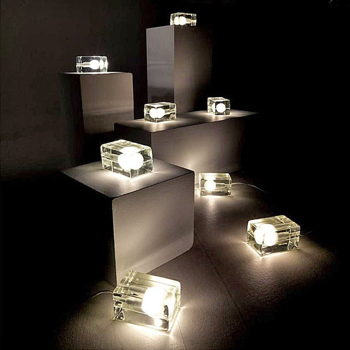 Glass Block Table Lamp, Hand-Cast, G9